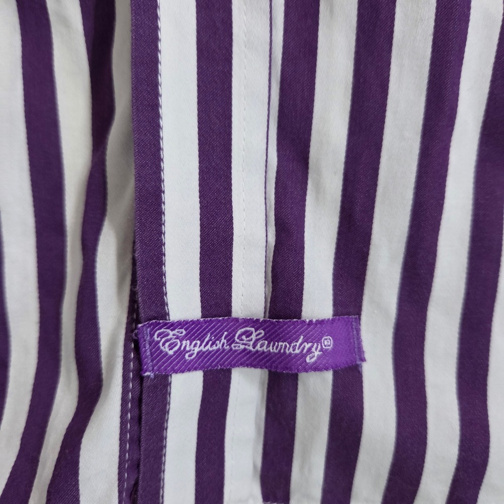 English Laundry Mens Striped Dress Shirt Purple White Button Down 16 1/2 34 35 - Picture 6 of 10